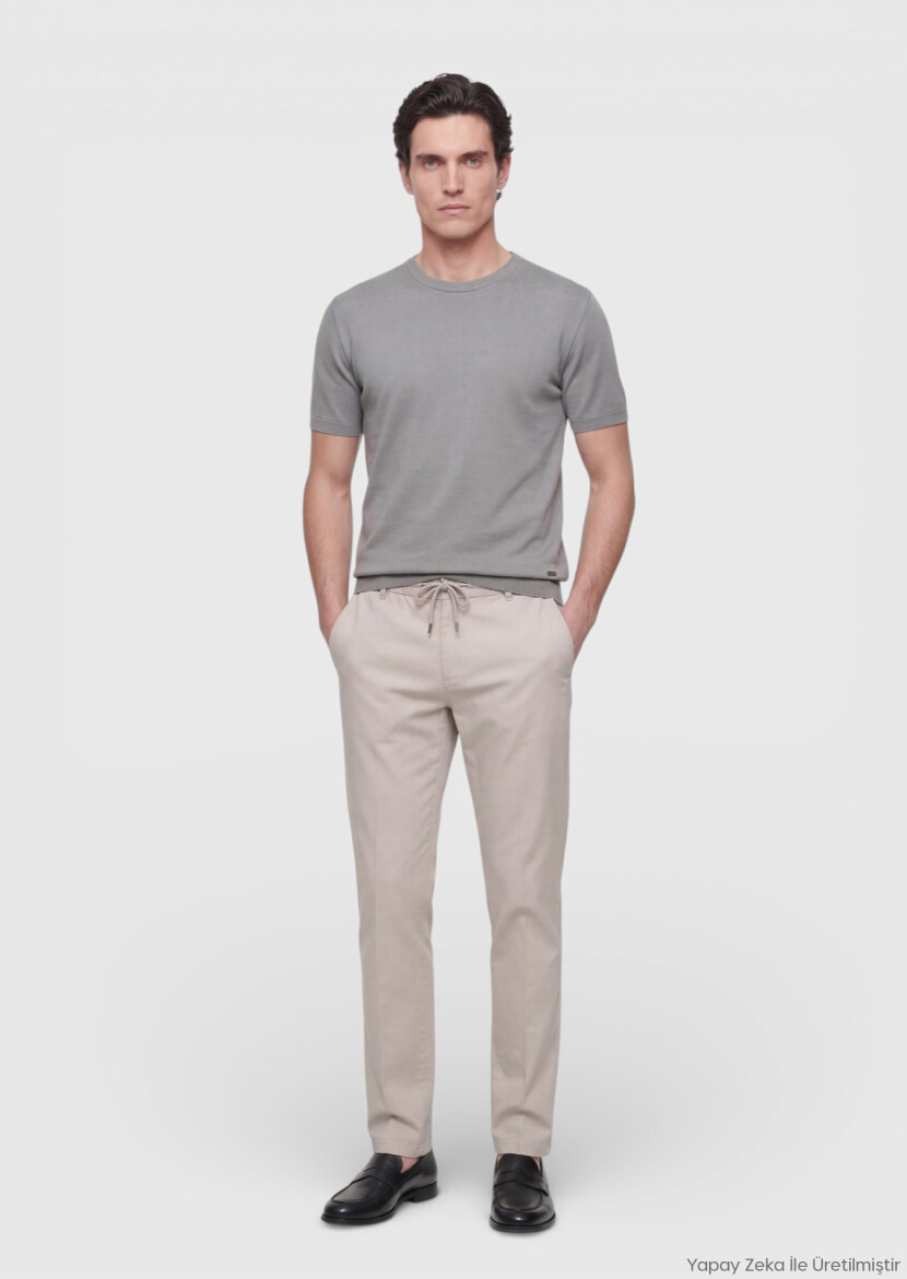 Vizon Düz Dokuma Jogging Fit Casual Pamuk Karışımlı Pantolon 