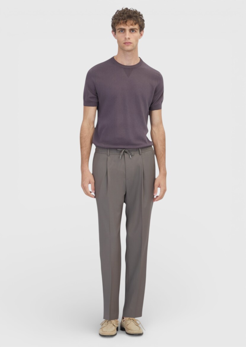 Vizon Düz Dokuma Jogging Fit Casual Yün Karışımlı Pantolon - RAMSEY