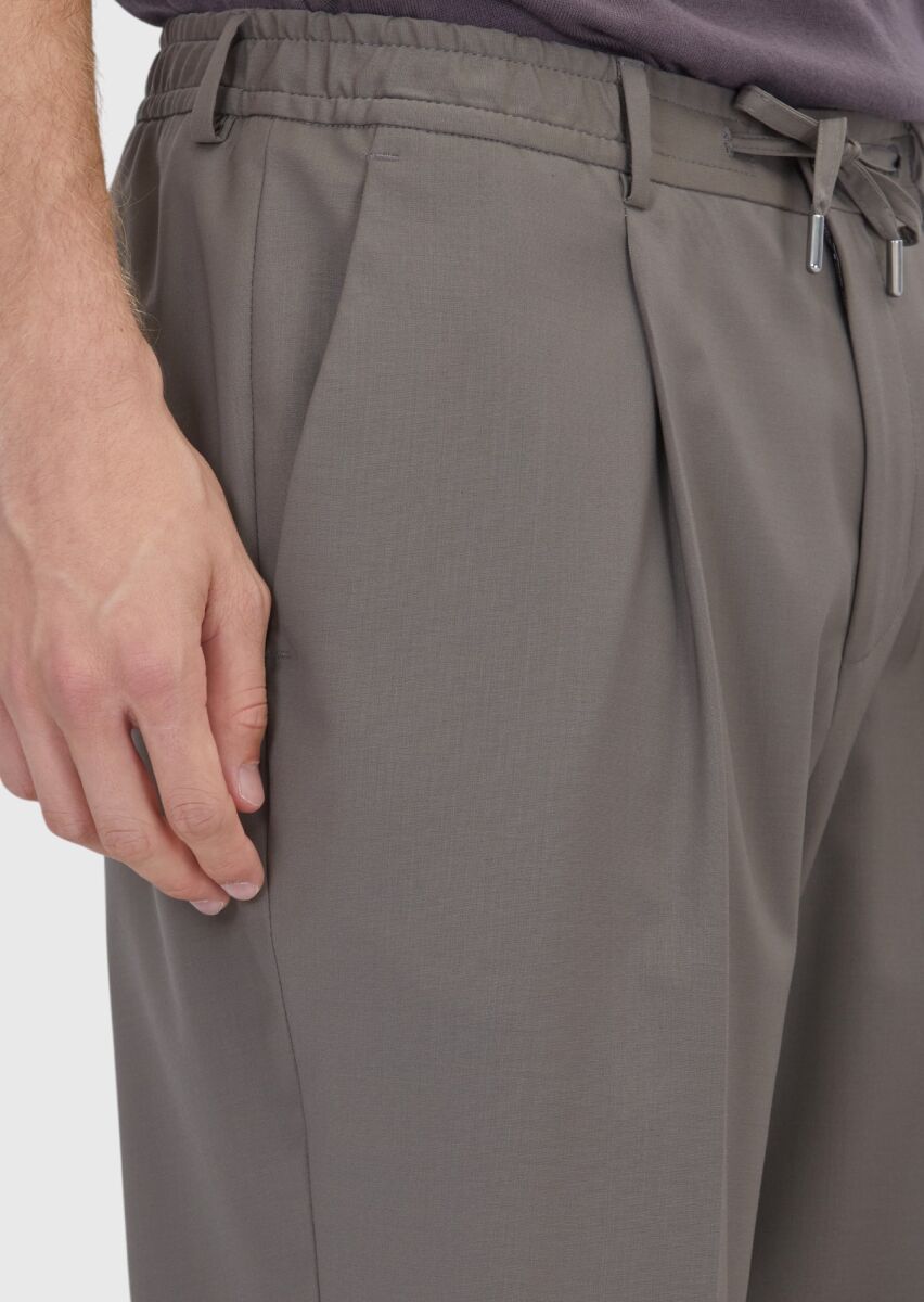 Vizon Düz Dokuma Jogging Fit Casual Yün Karışımlı Pantolon - 3