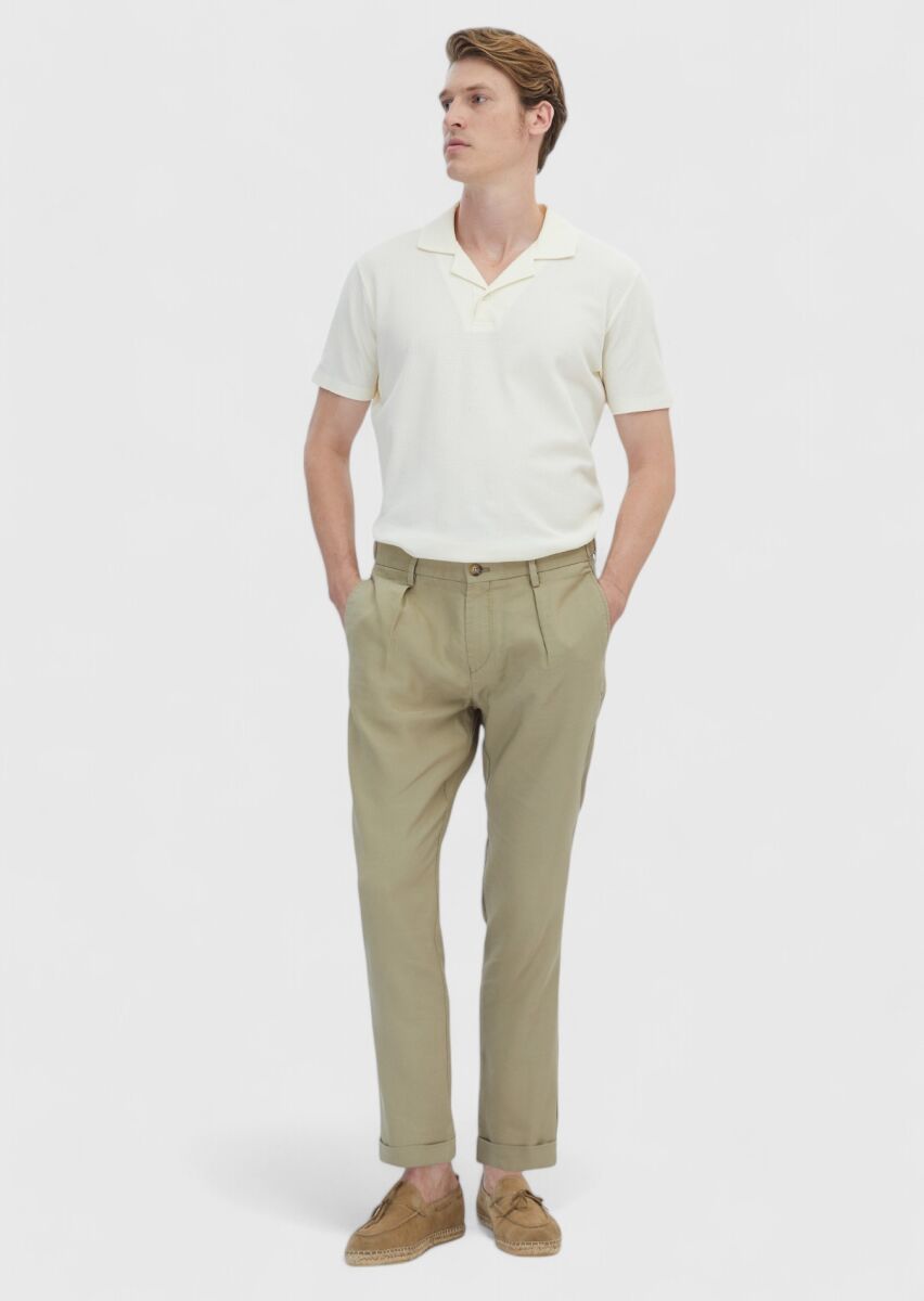 Vizon Düz Dokuma Regular Fit Casual Keten Karışımlı Pantolon - 1