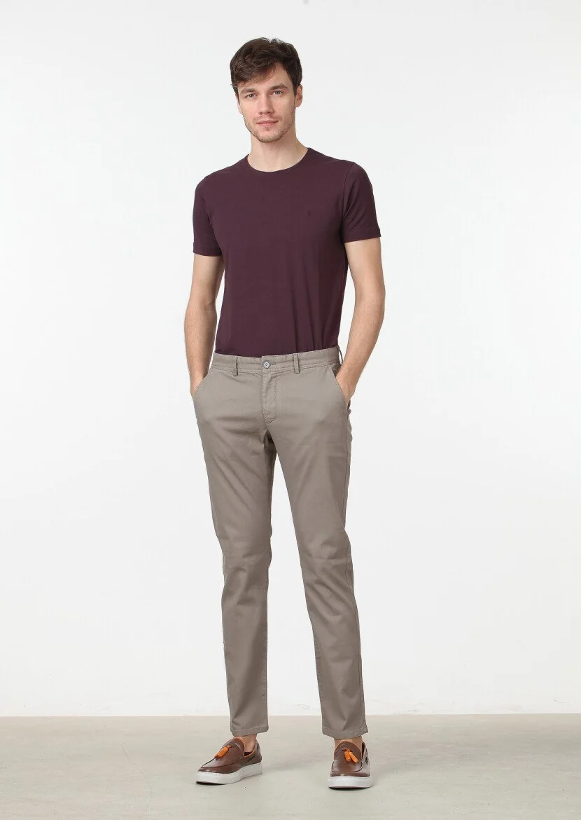 Vizon Düz Dokuma Regular Fit Casual Pamuk Karışımlı Pantolon 