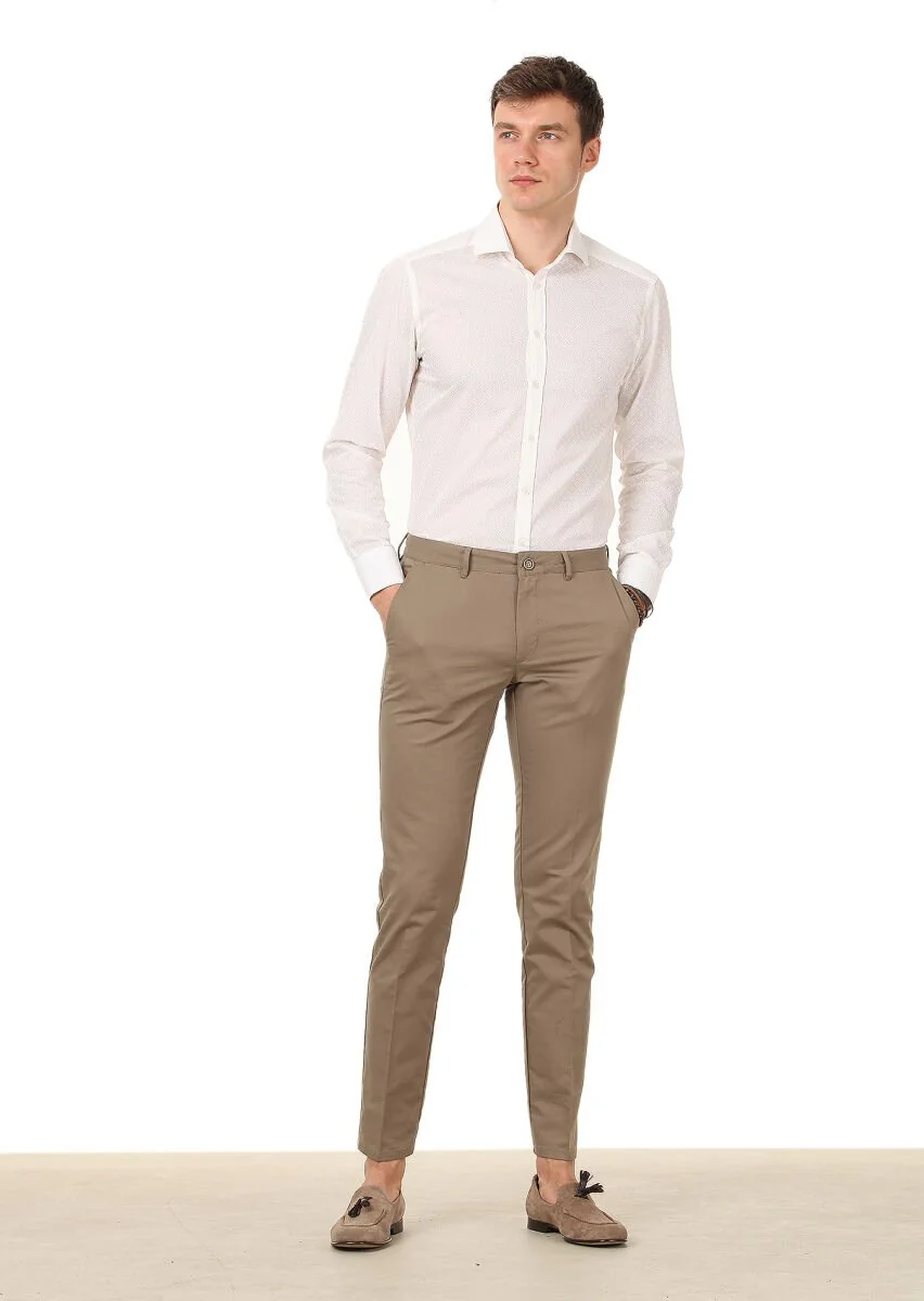 Vizon Düz Dokuma Regular Fit Casual Pamuk Karışımlı Pantolon - 1