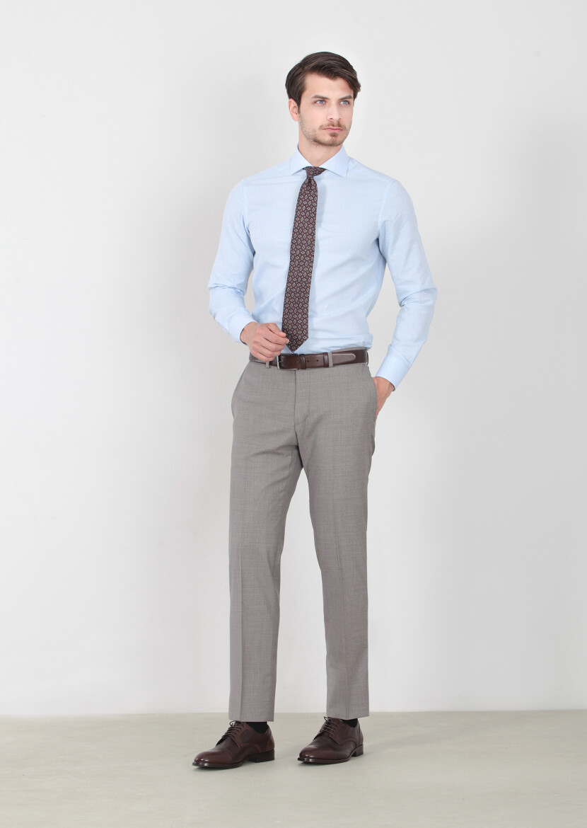 Vizon Düz Dokuma Regular Fit Klasik %100 Yün Pantolon - 1