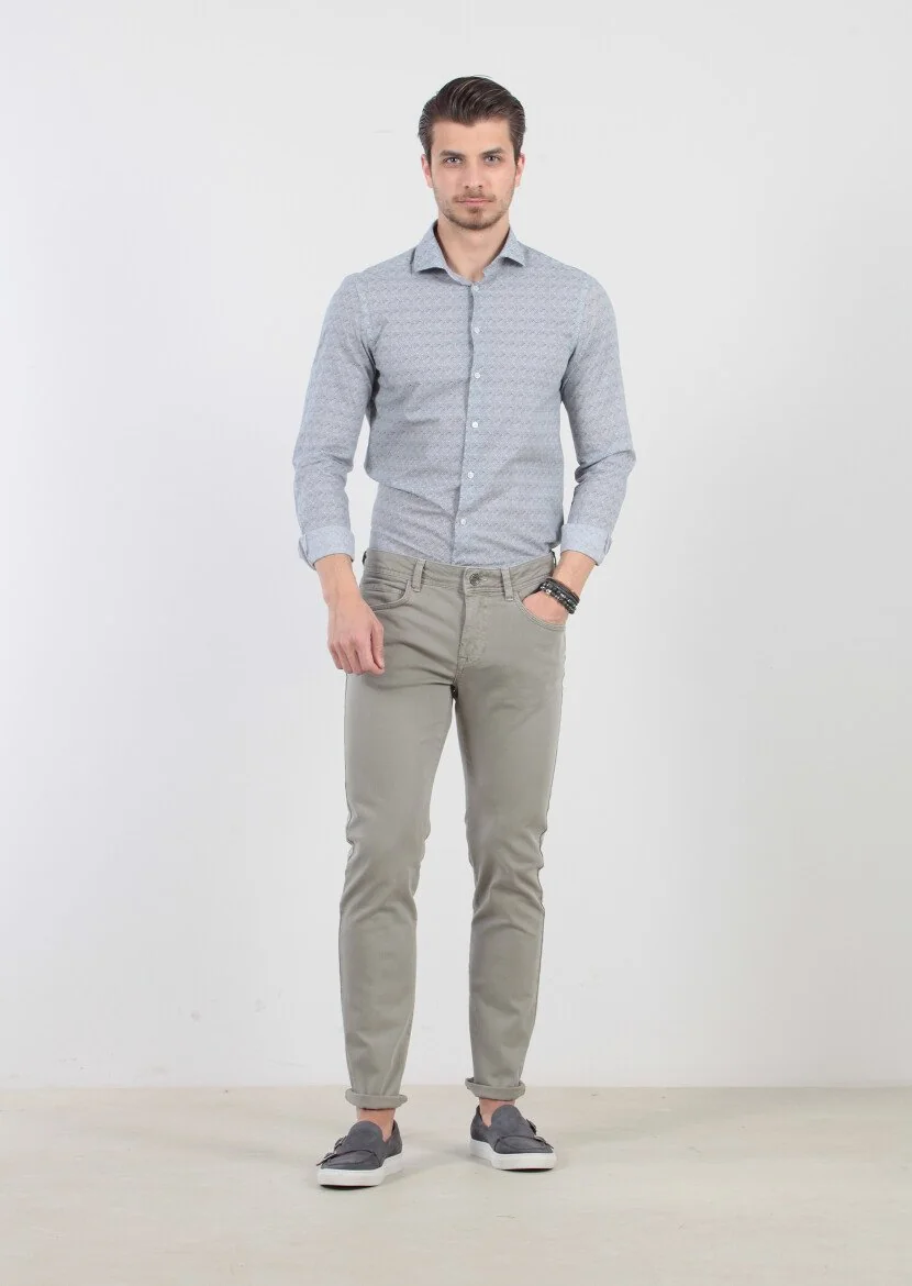 Vizon Düz Dokuma Slim Fit Casual Pamuk Karışımlı Pantolon 