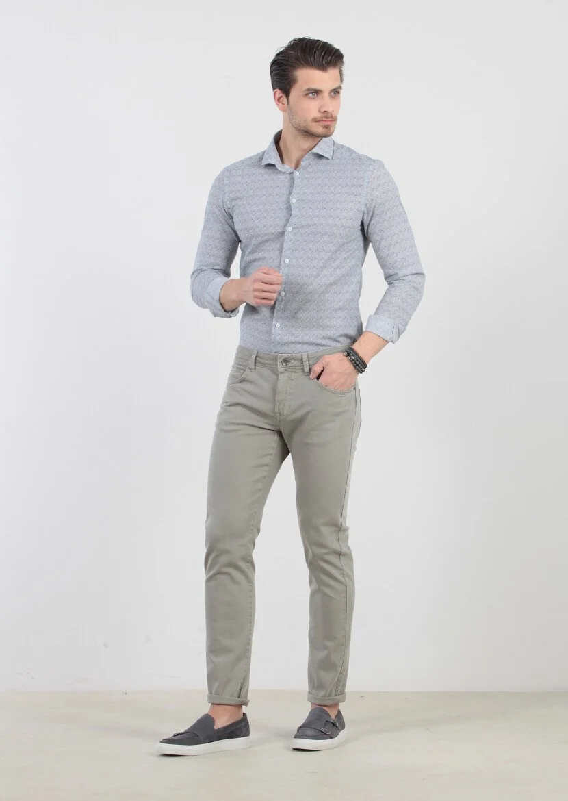 Vizon Düz Dokuma Slim Fit Casual Pamuk Karışımlı Pantolon 