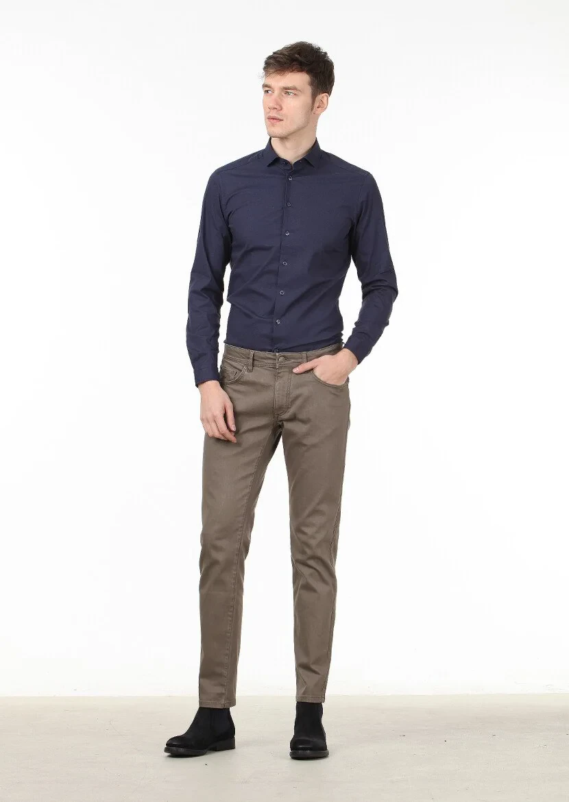 Vizon Düz Dokuma Slim Fit Casual Pamuk Karışımlı Pantolon - 1