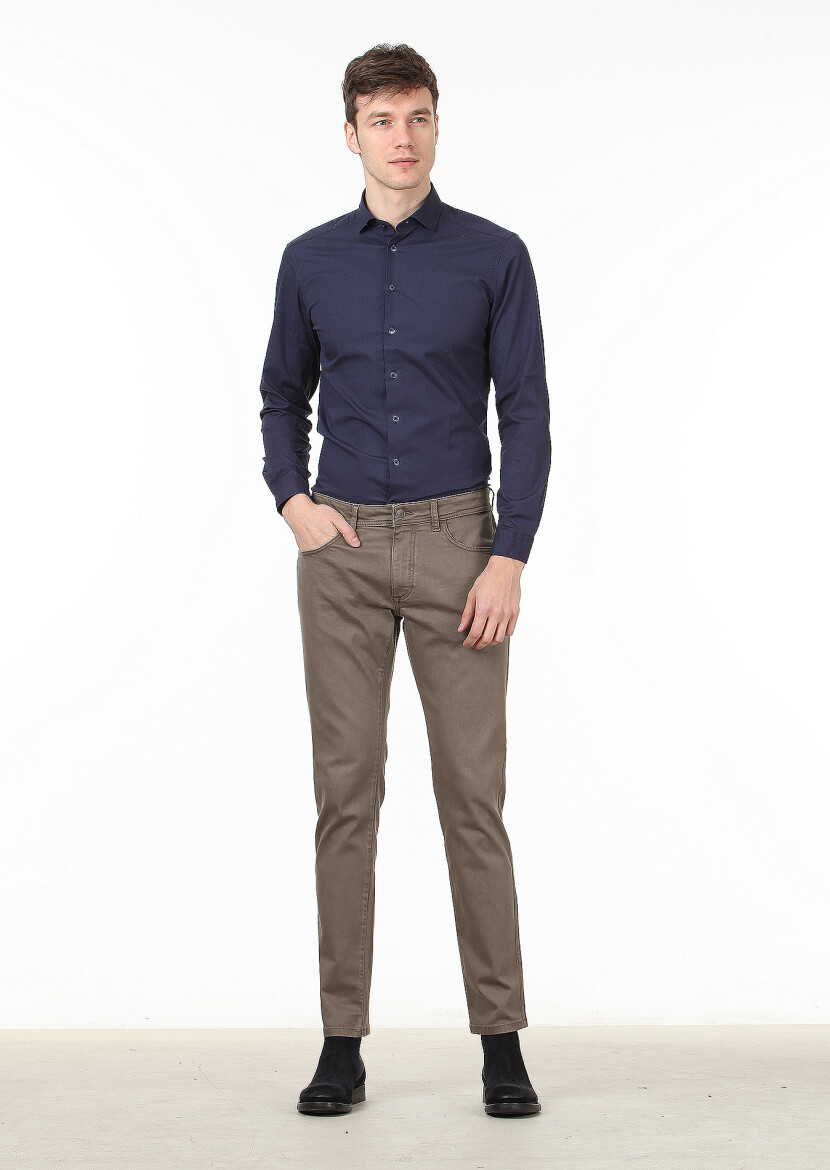 Vizon Düz Dokuma Slim Fit Casual Pamuk Karışımlı Pantolon 