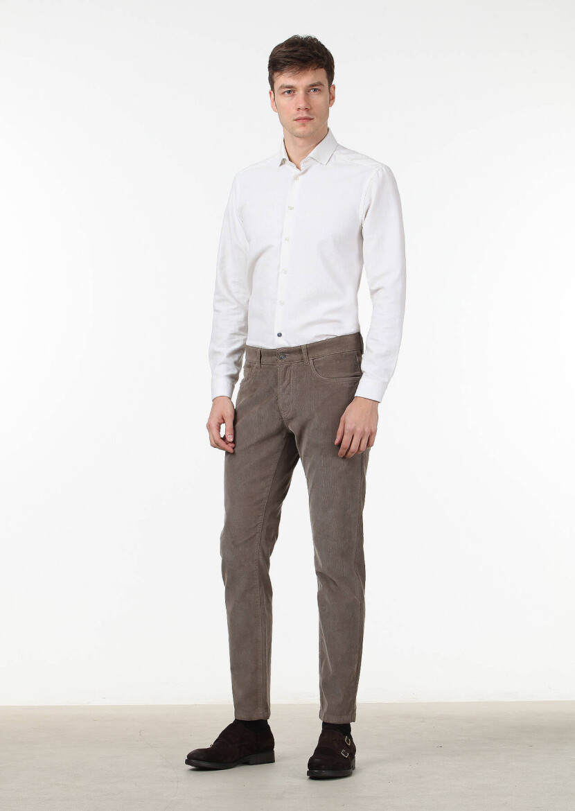 Vizon Düz Dokuma Slim Fit Casual Pamuk Karışımlı Pantolon - 1