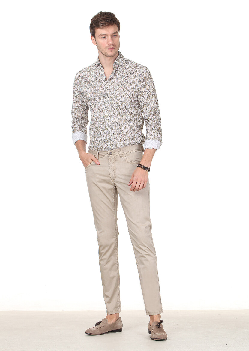 Vizon Düz Dokuma Slim Fit Casual Pamuk Karışımlı Pantolon - 1