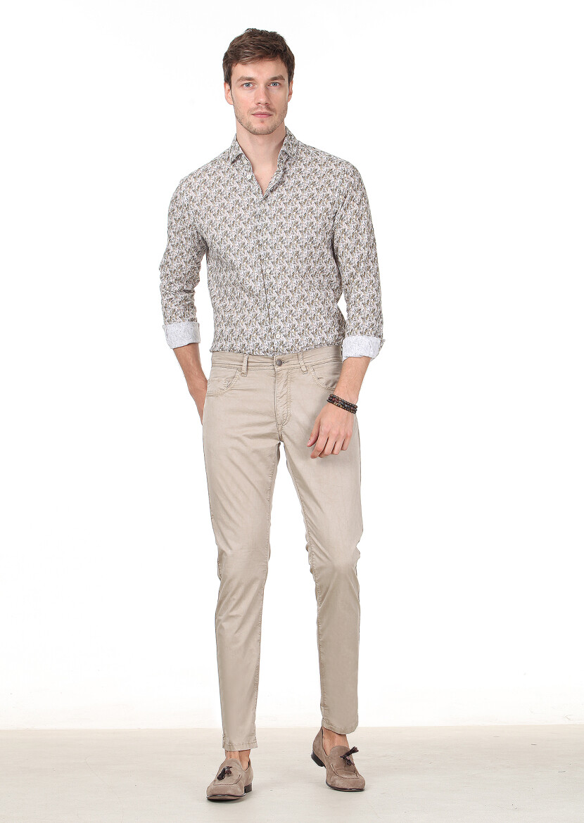 Vizon Düz Dokuma Slim Fit Casual Pamuk Karışımlı Pantolon - 2