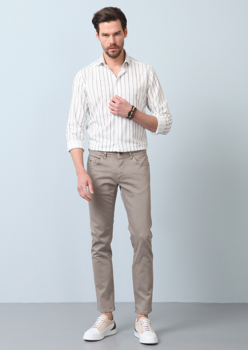 Vizon Düz Dokuma Slim Fit Casual Pamuk Karışımlı Pantolon - 1