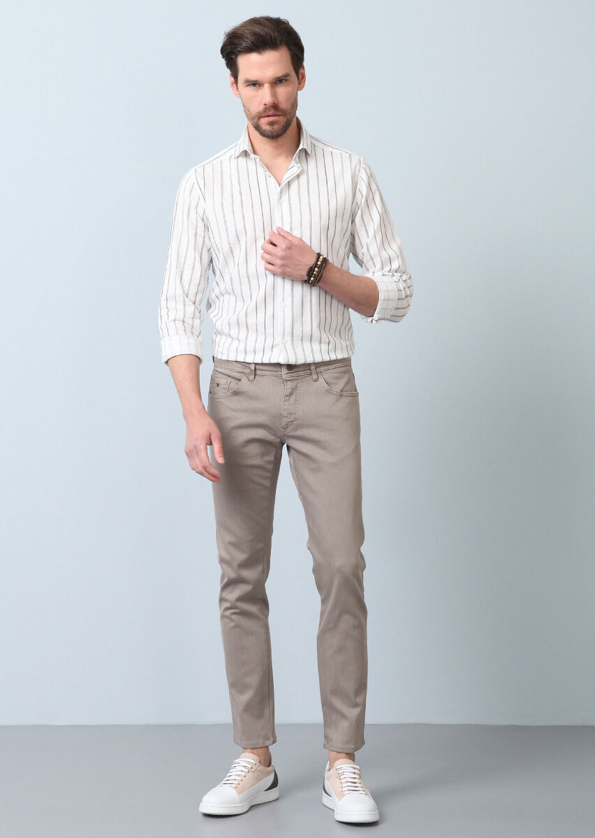 Vizon Düz Dokuma Slim Fit Casual Pamuk Karışımlı Pantolon - 1