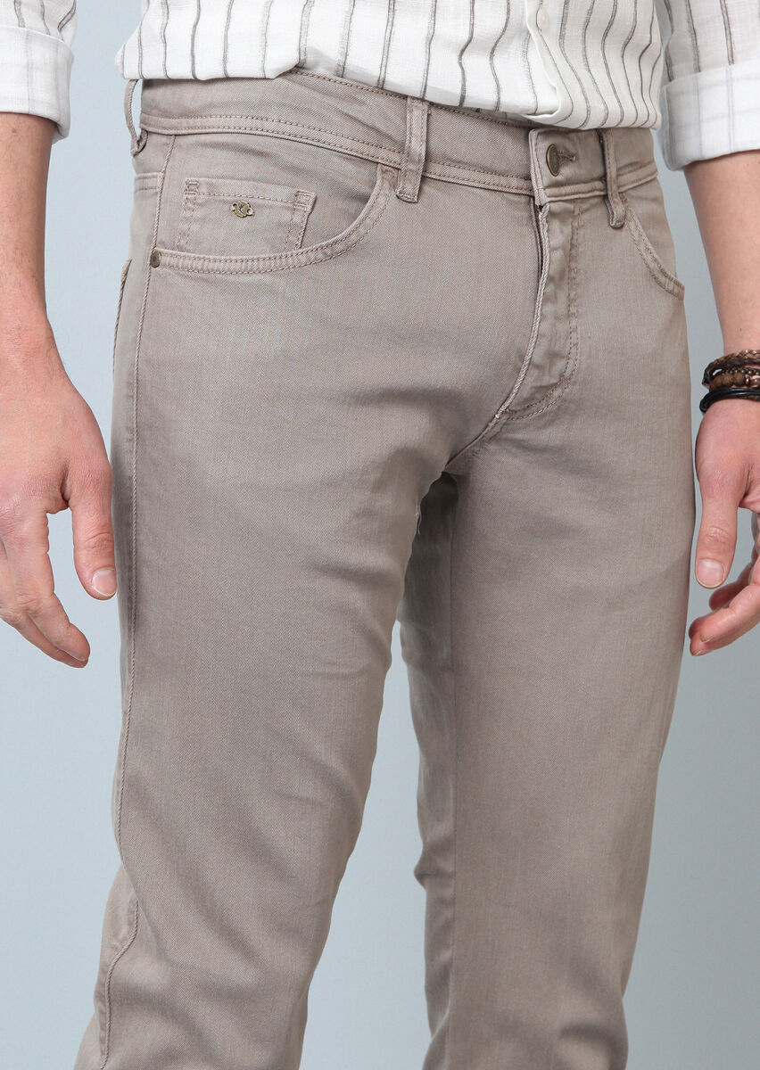Vizon Düz Dokuma Slim Fit Casual Pamuk Karışımlı Pantolon - 2