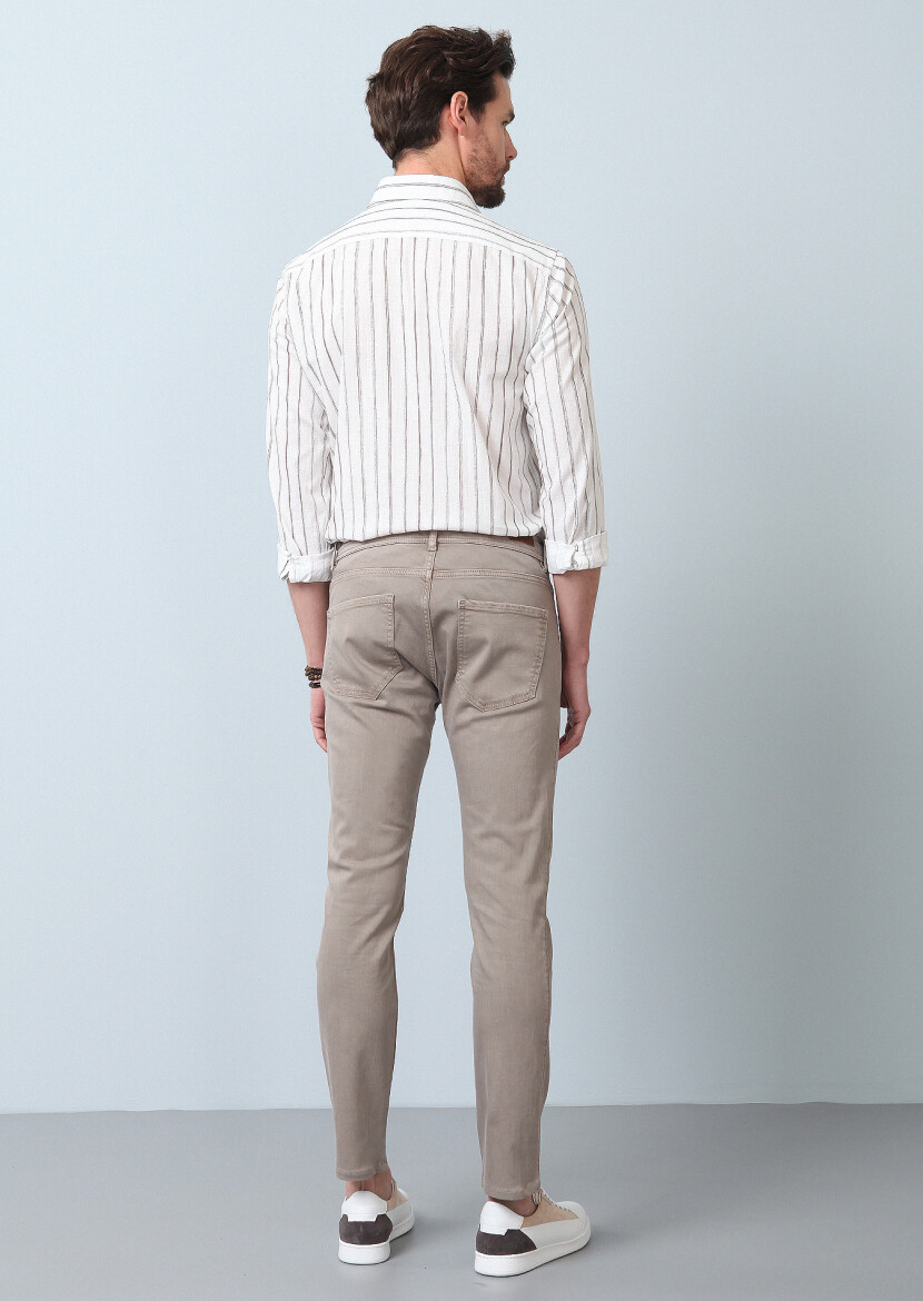 Vizon Düz Dokuma Slim Fit Casual Pamuk Karışımlı Pantolon - 5