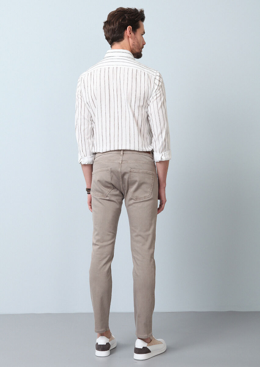 Vizon Düz Dokuma Slim Fit Casual Pamuk Karışımlı Pantolon - 5