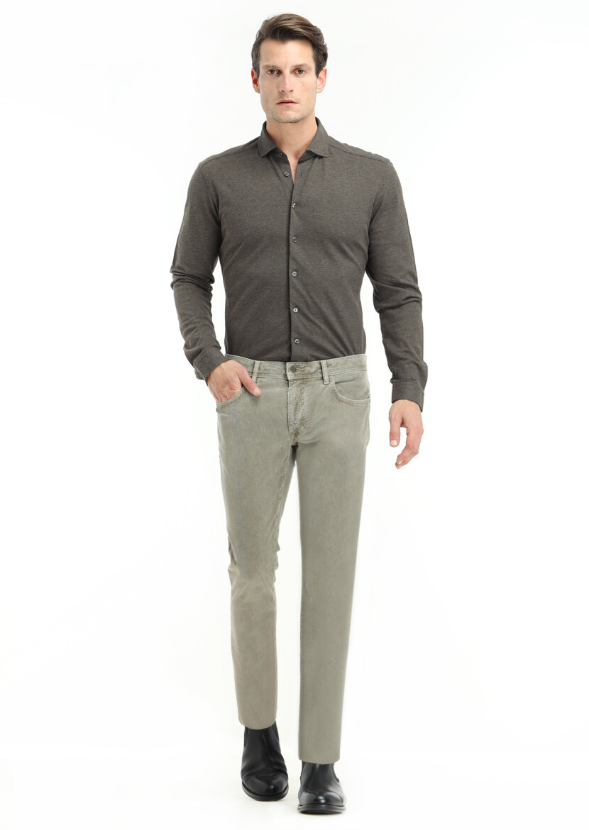 Vizon Düz Dokuma Slim Fit Casual Pamuk Karışımlı Pantolon 