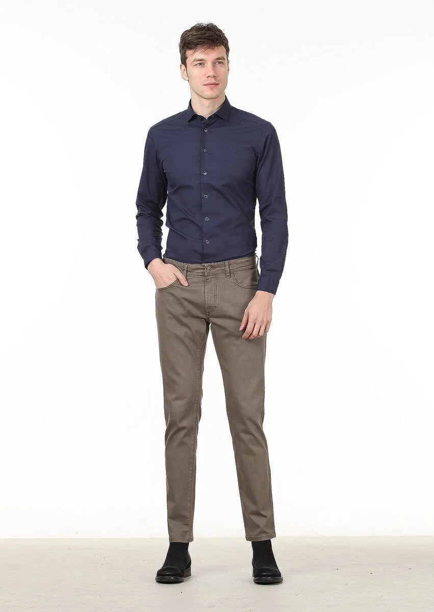 Vizon Düz Dokuma Slim Fit Casual Pamuk Karışımlı Pantolon - 1