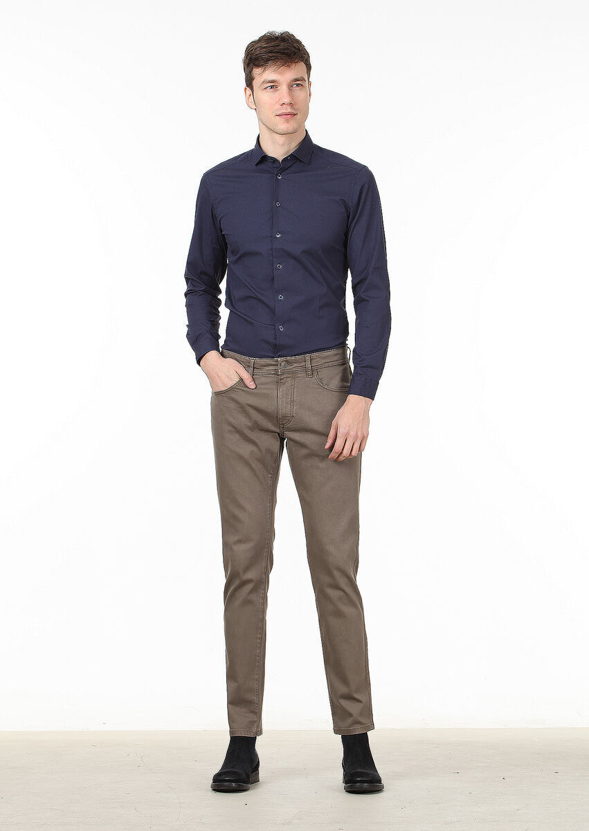 Vizon Düz Dokuma Slim Fit Casual Pamuk Karışımlı Pantolon - 1