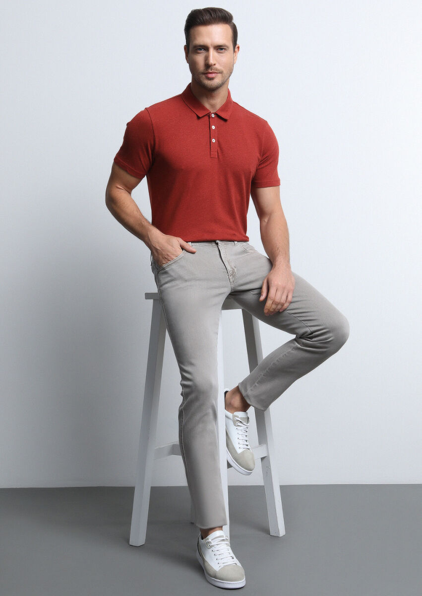 Vizon Düz Dokuma Slim Fit Casual Pamuk Karışımlı Pantolon - 1
