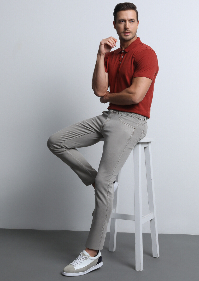 Vizon Düz Dokuma Slim Fit Casual Pamuk Karışımlı Pantolon - 4