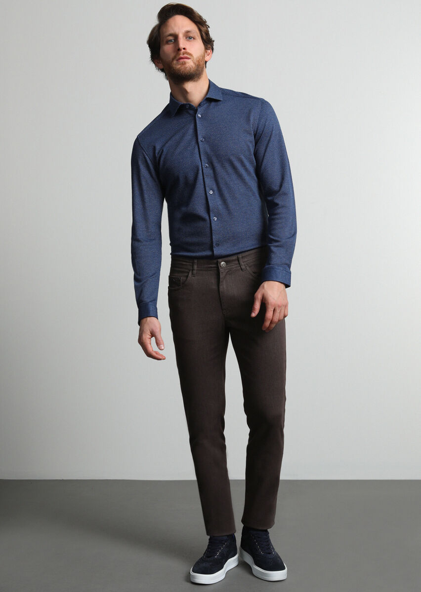 Vizon Düz Dokuma Slim Fit Casual Pamuk Karışımlı Pantolon - 1