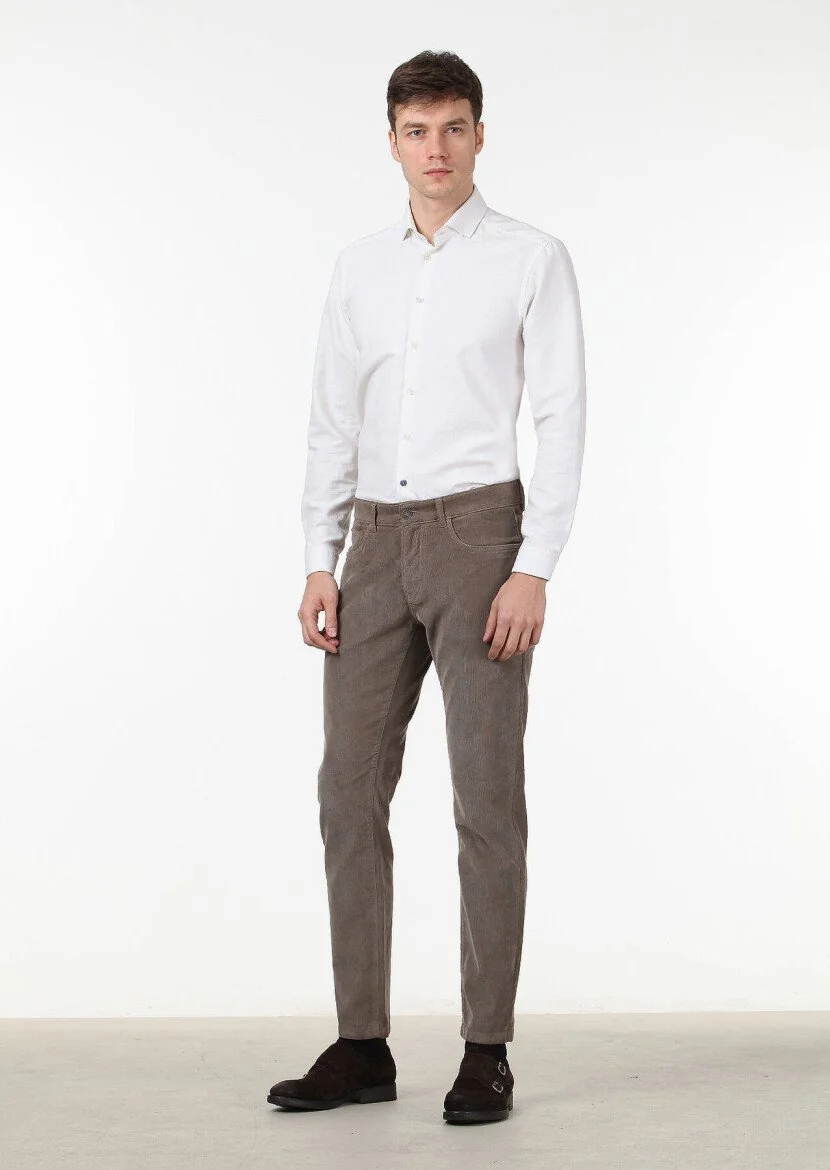 Vizon Düz Dokuma Slim Fit Casual Pamuk Karışımlı Pantolon 