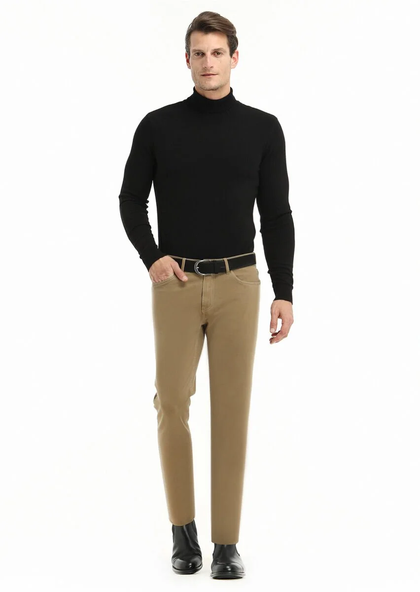Vizon Düz Dokuma Slim Fit Casual Pamuk Karışımlı Pantolon - 1