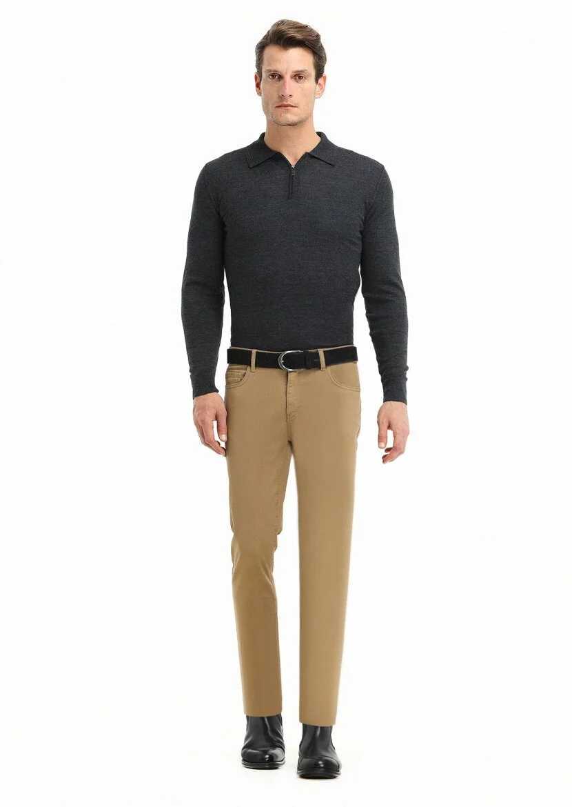 Vizon Düz Dokuma Slim Fit Casual Pamuk Karışımlı Pantolon - 1
