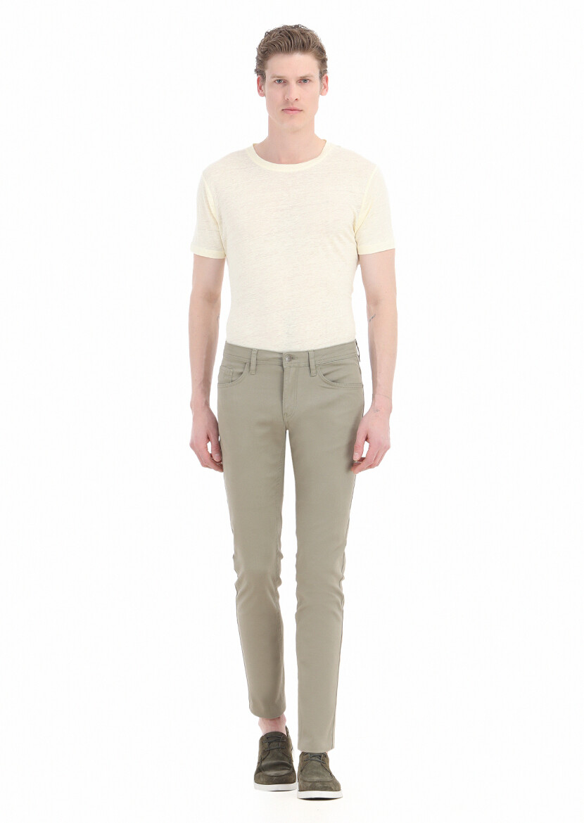 Vizon Düz Dokuma Slim Fit Casual Pamuk Karışımlı Pantolon 