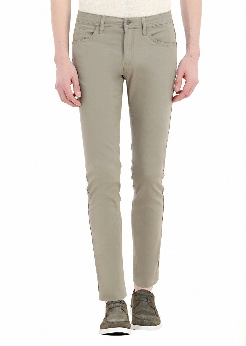 Vizon Düz Dokuma Slim Fit Casual Pamuk Karışımlı Pantolon 