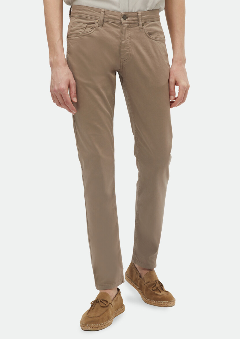 Vizon Düz Dokuma Slim Fit Casual Pamuk Karışımlı Pantolon 