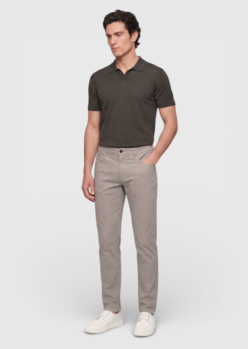 Vizon Düz Dokuma Slim Fit Casual Pamuk Karışımlı Pantolon - 1