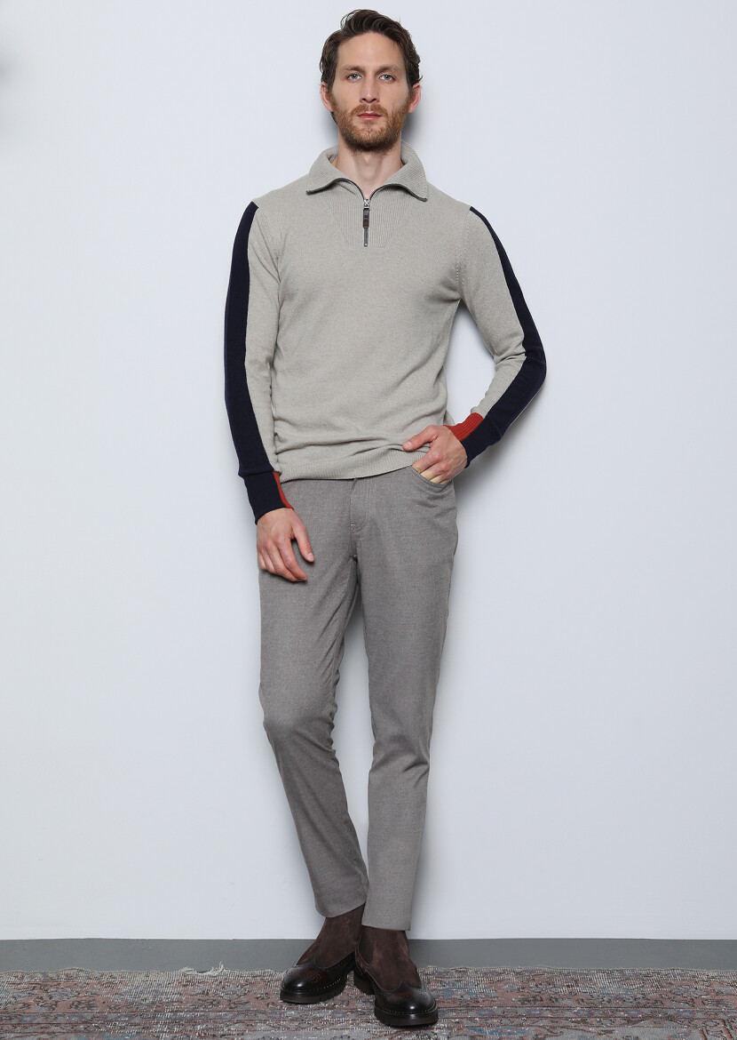 Vizon Düz Dokuma Slim Fit Casual Pantolon - 1