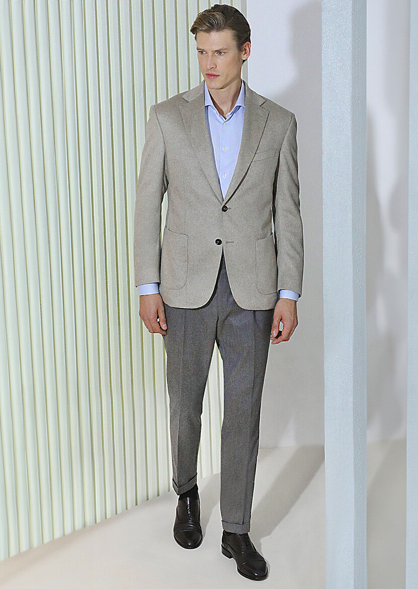 Vizon Düz Kumaş Modern Fit Klasik Yün Karışımlı Pantolon - RAMSEY