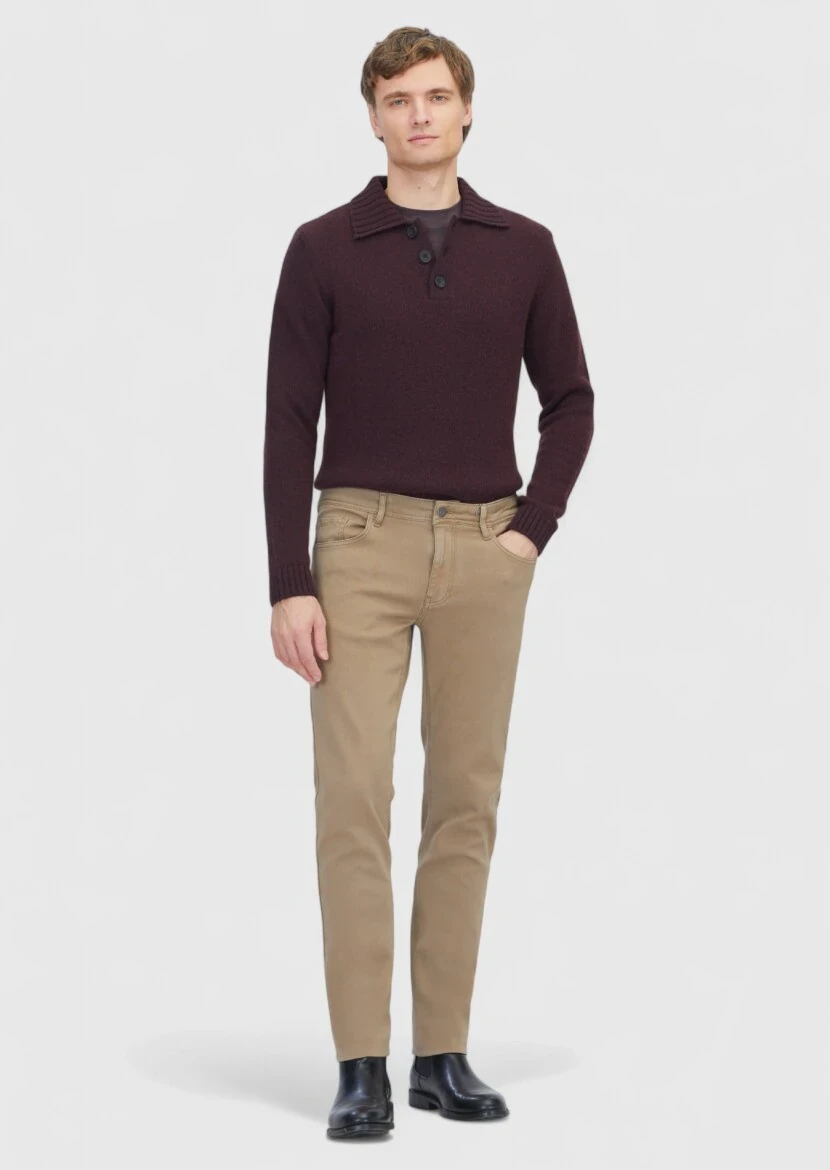 Vizon Düz Örme Slim Fit Casual Pamuk Karışımlı Pantolon - RAMSEY