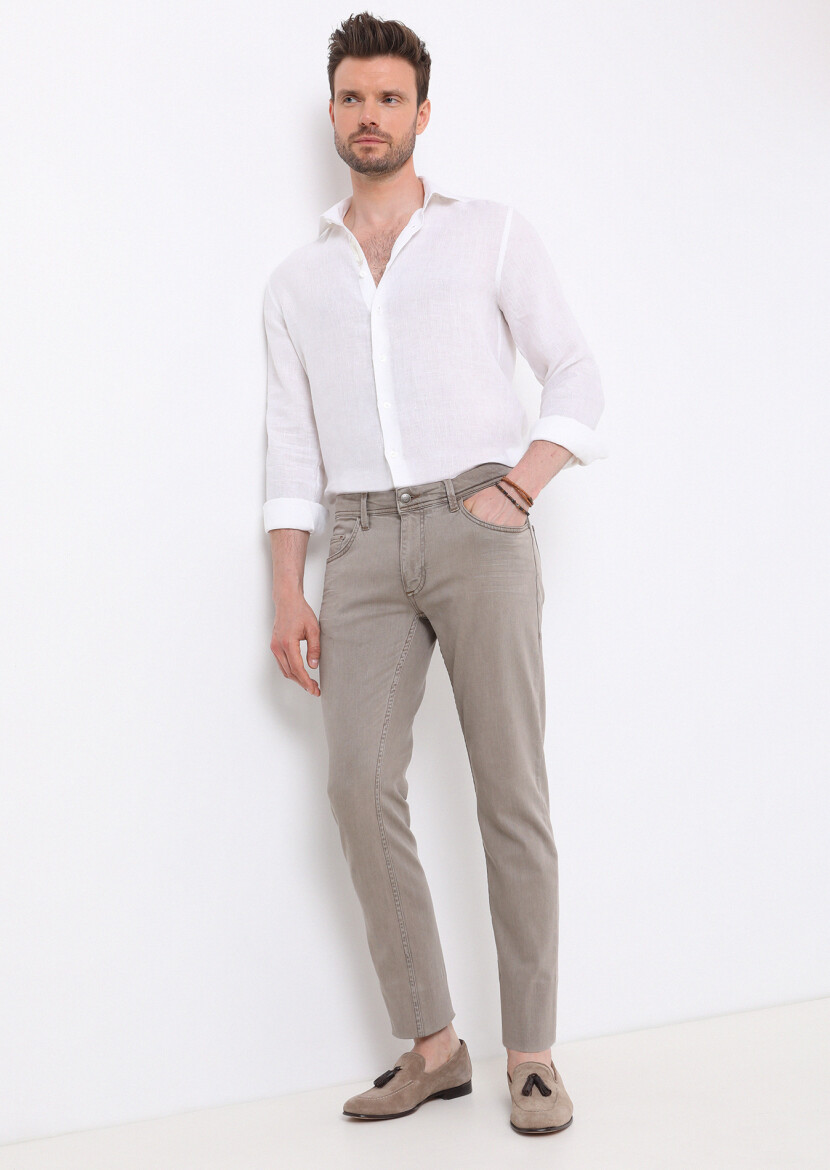 Vizon Düz Slim Fit Denim Pamuk Karışımlı Pantolon - 1