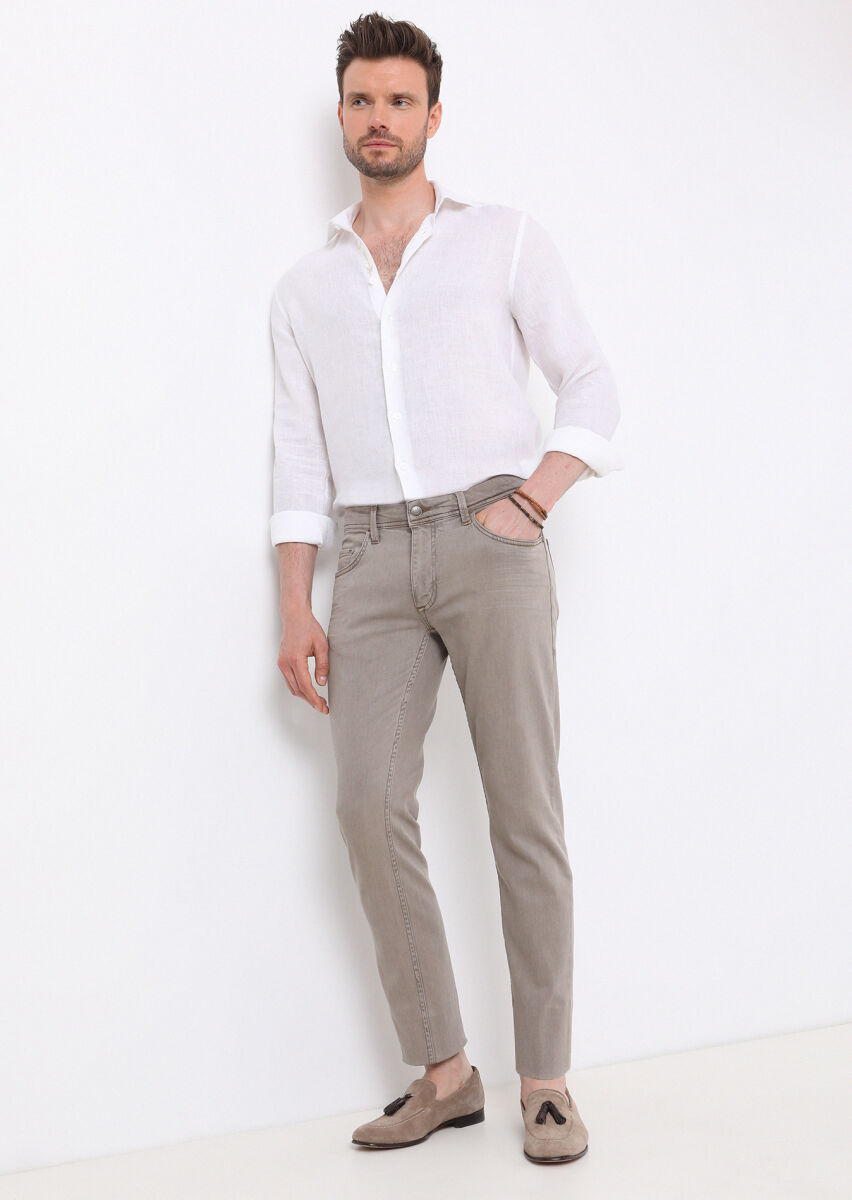 Vizon Düz Slim Fit Denim Pamuk Karışımlı Pantolon - 1