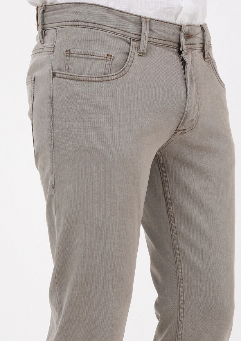 Vizon Düz Slim Fit Denim Pamuk Karışımlı Pantolon - 3