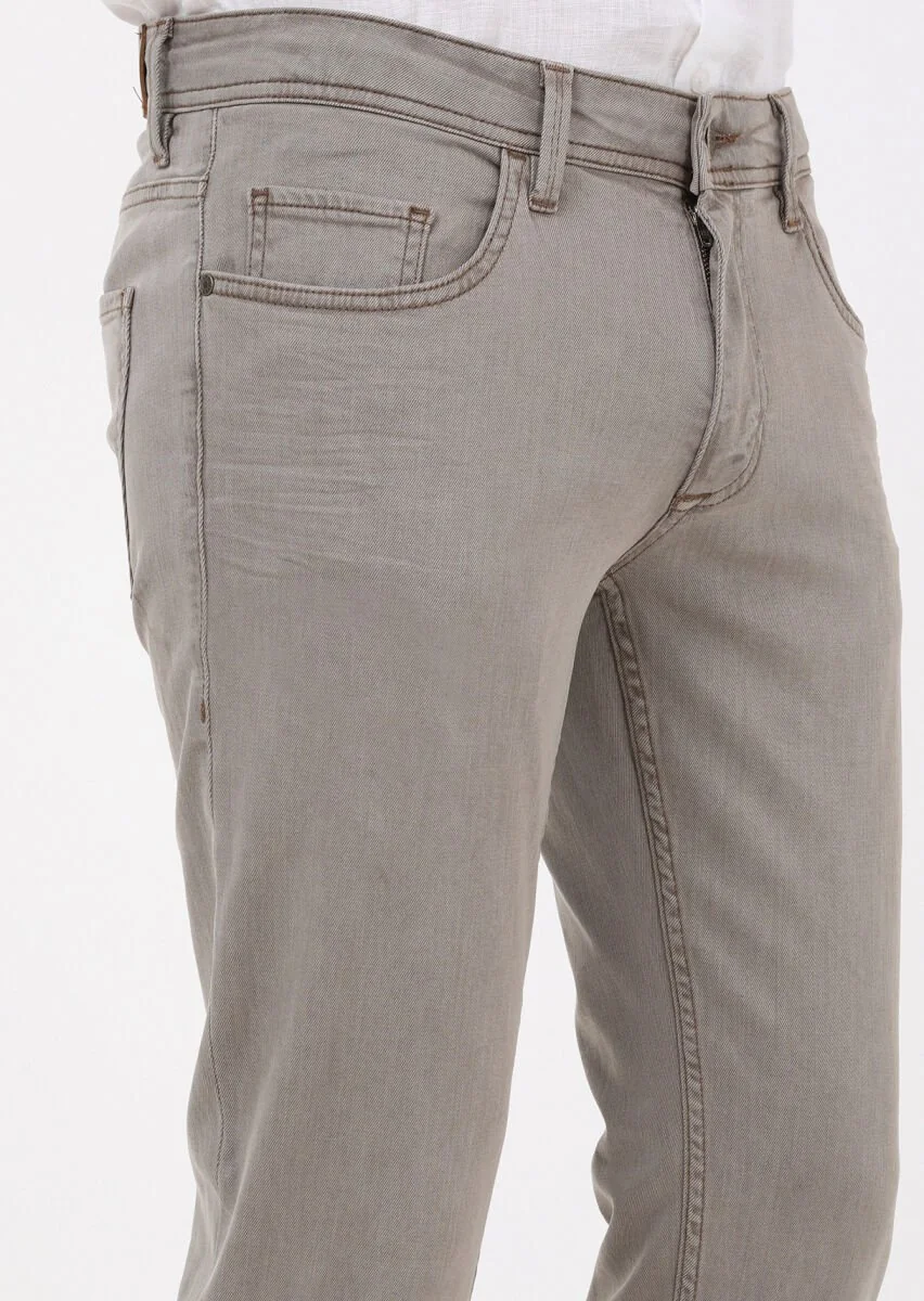 Vizon Düz Slim Fit Denim Pamuk Karışımlı Pantolon - 3