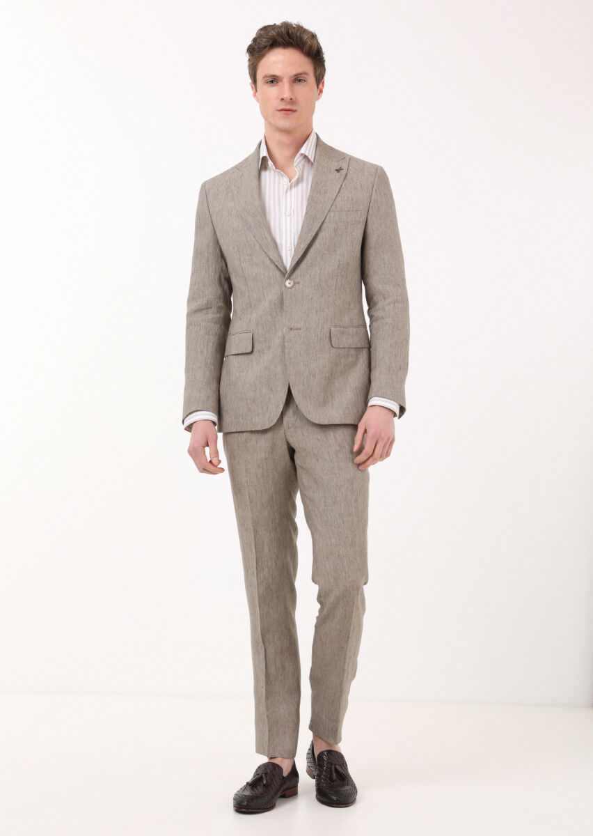 Vizon Düz Zeroweight Slim Fit %100 Keten Takım Elbise - 1