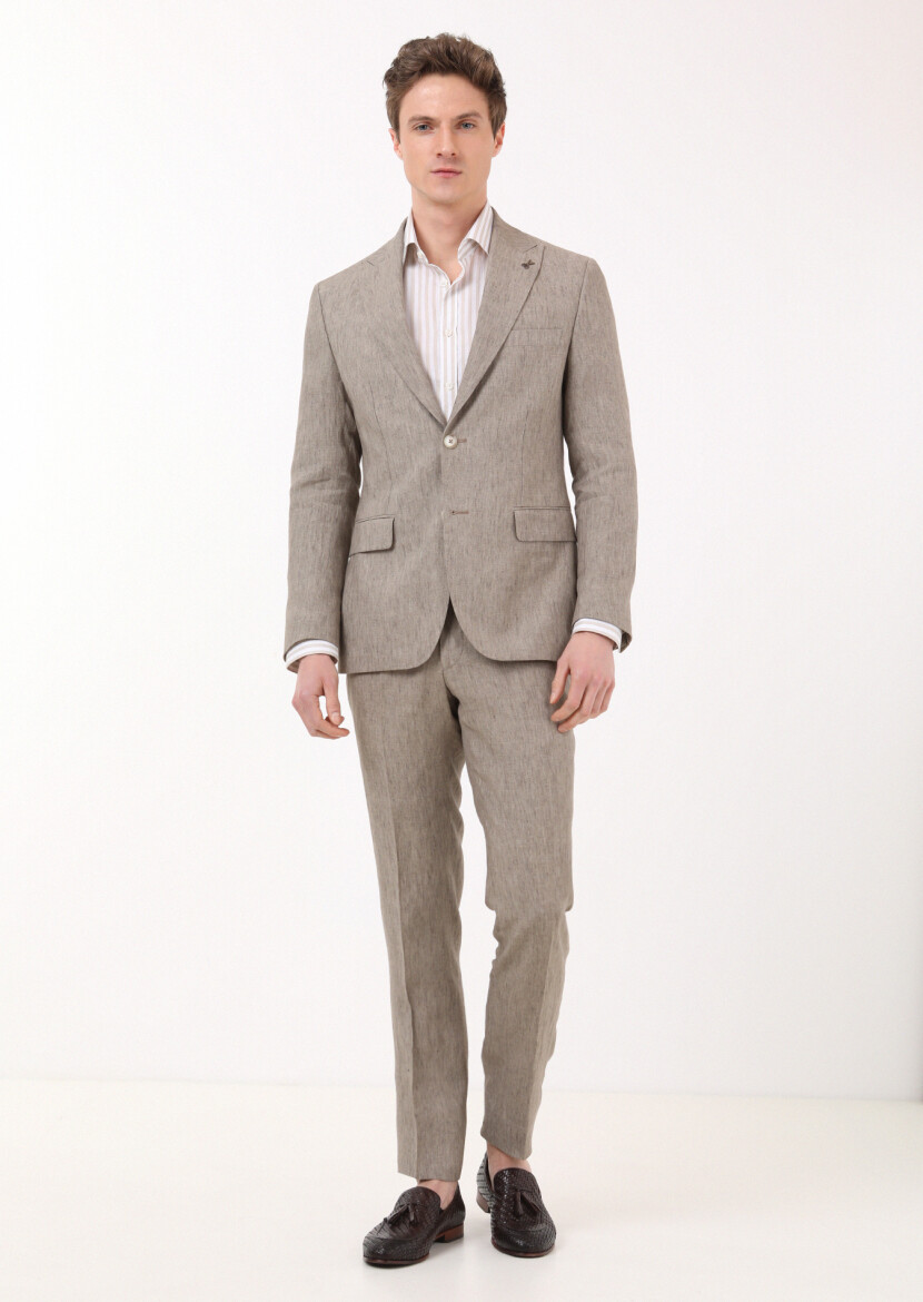 Vizon Düz Zeroweight Slim Fit %100 Keten Takım Elbise 