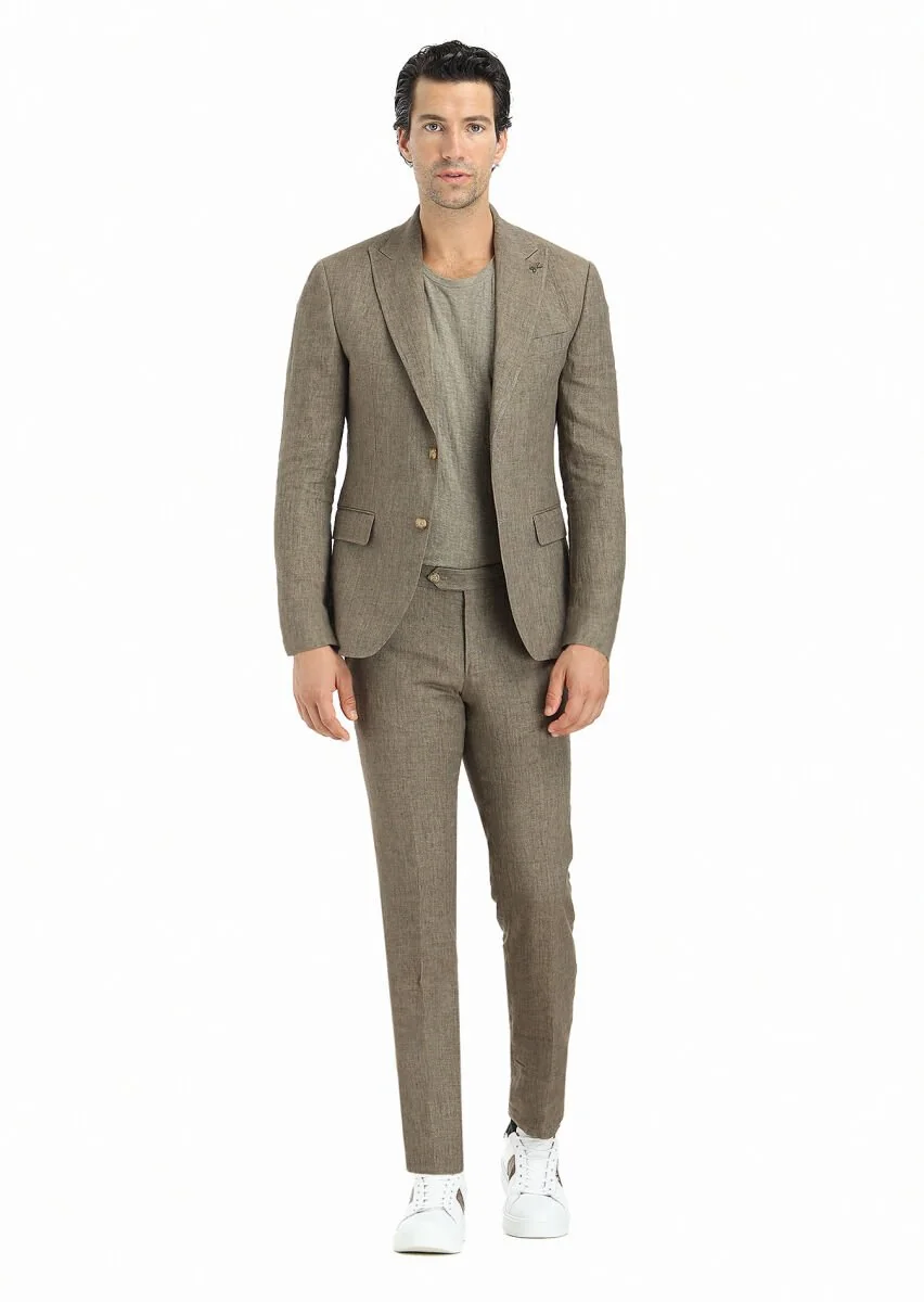 Vizon Düz Zeroweight Slim Fit %100 Keten Takım Elbise - 1