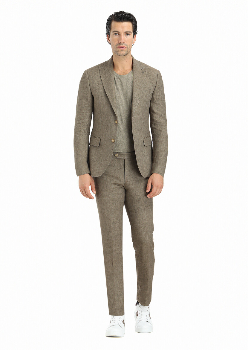 Vizon Düz Zeroweight Slim Fit %100 Keten Takım Elbise 
