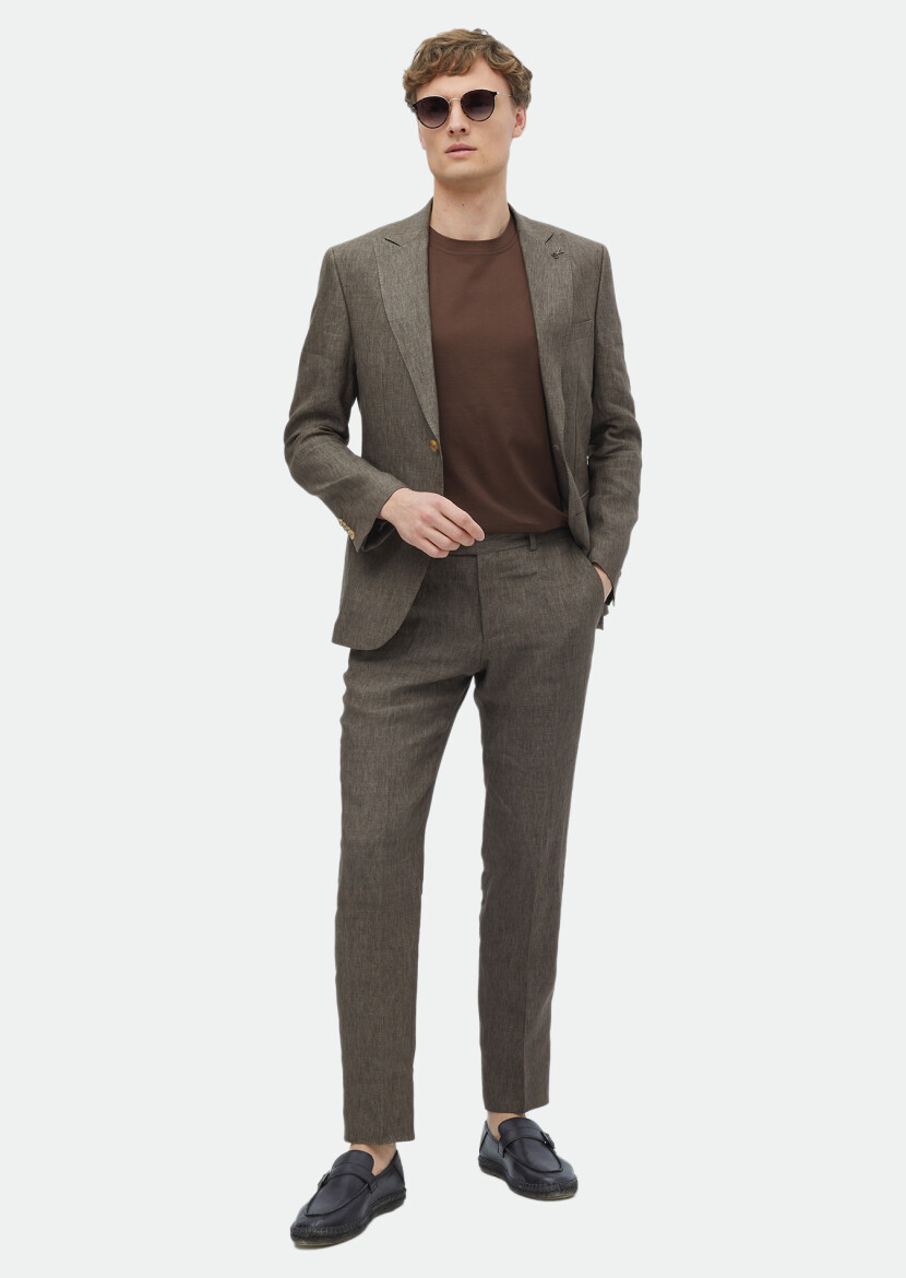 Vizon Düz Zeroweight Slim Fit %100 Keten Takım Elbise 