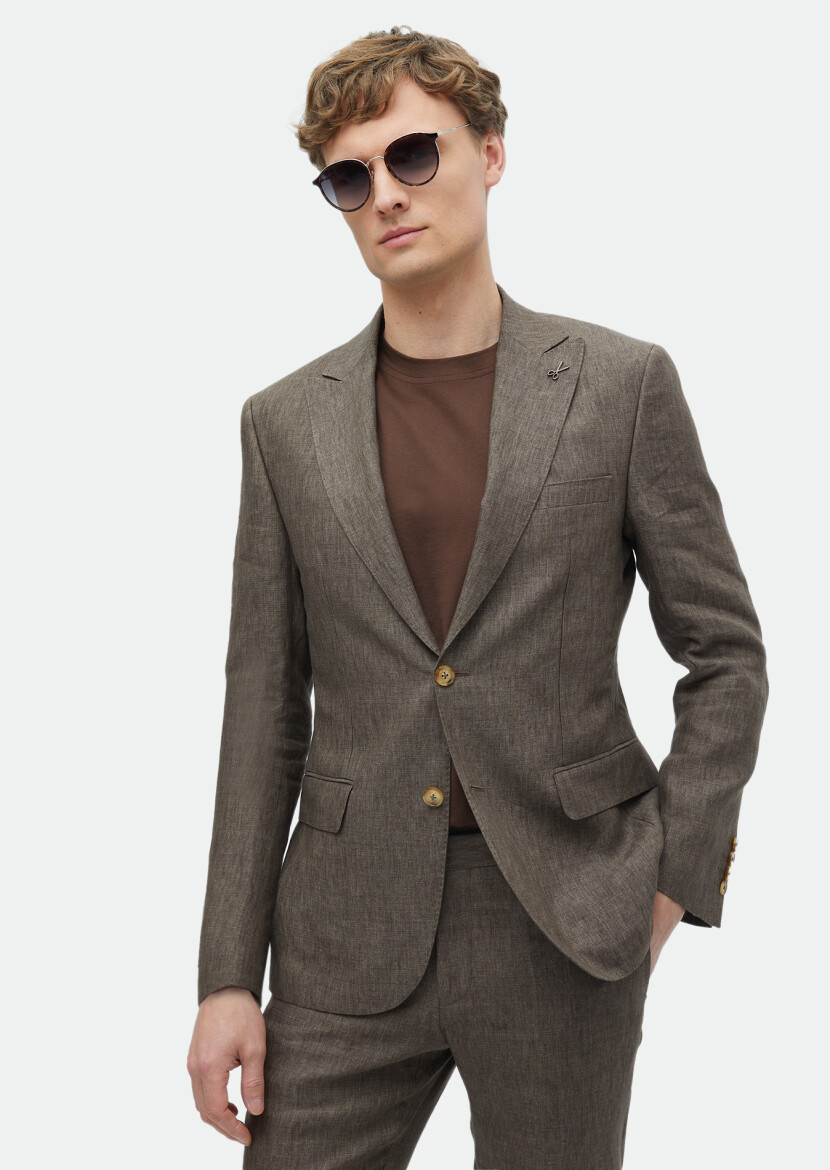 Vizon Düz Zeroweight Slim Fit %100 Keten Takım Elbise 