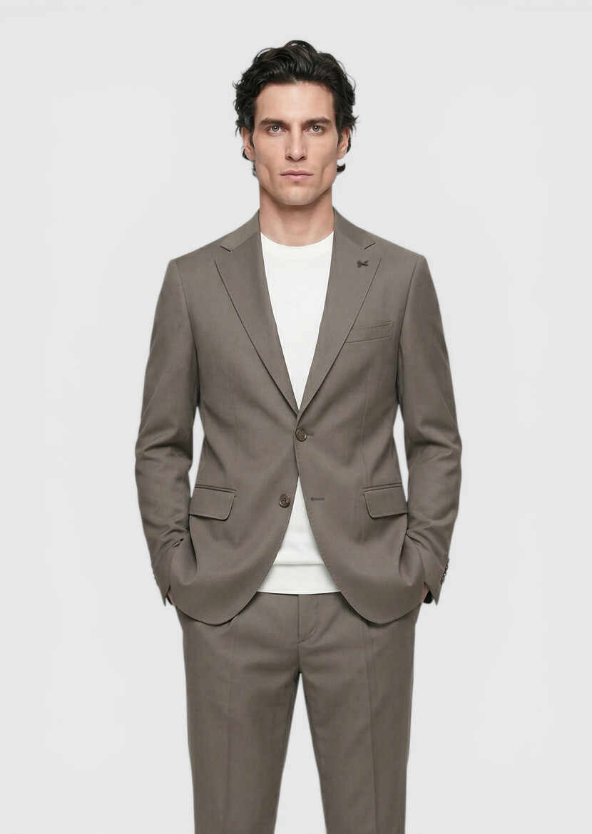 Vizon Düz Zeroweight Slim Fit Yün Karışımlı Takım Elbise - 3