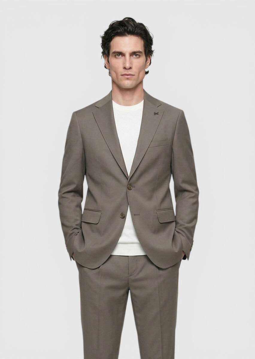 Vizon Düz Zeroweight Slim Fit Yün Karışımlı Takım Elbise - 3