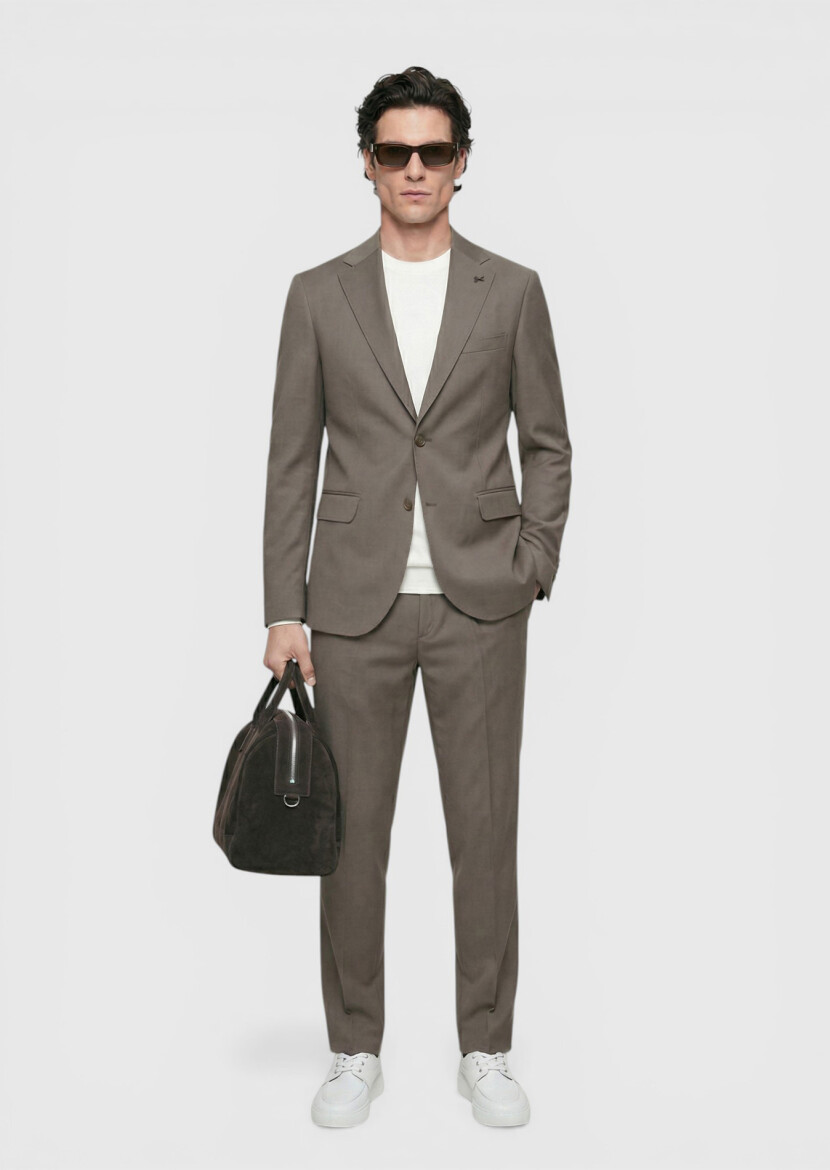 Vizon Düz Zeroweight Slim Fit Yün Karışımlı Takım Elbise - RAMSEY