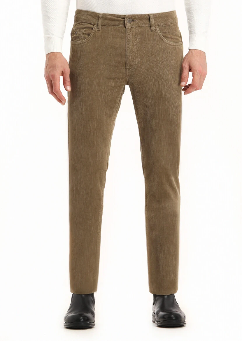 Vizon Fitilli Dokuma Slim Fit Kadife Casual Pamuk Karışımlı Pantolon - 3
