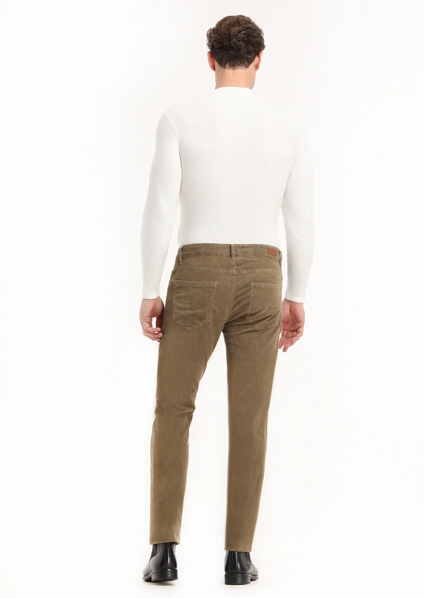 Vizon Fitilli Dokuma Slim Fit Kadife Casual Pamuk Karışımlı Pantolon - 4